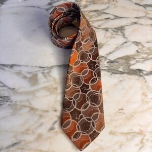 Prince Consort Necktie Mens OS Brown Orange Vintage 70s Geometric Golden Clasp